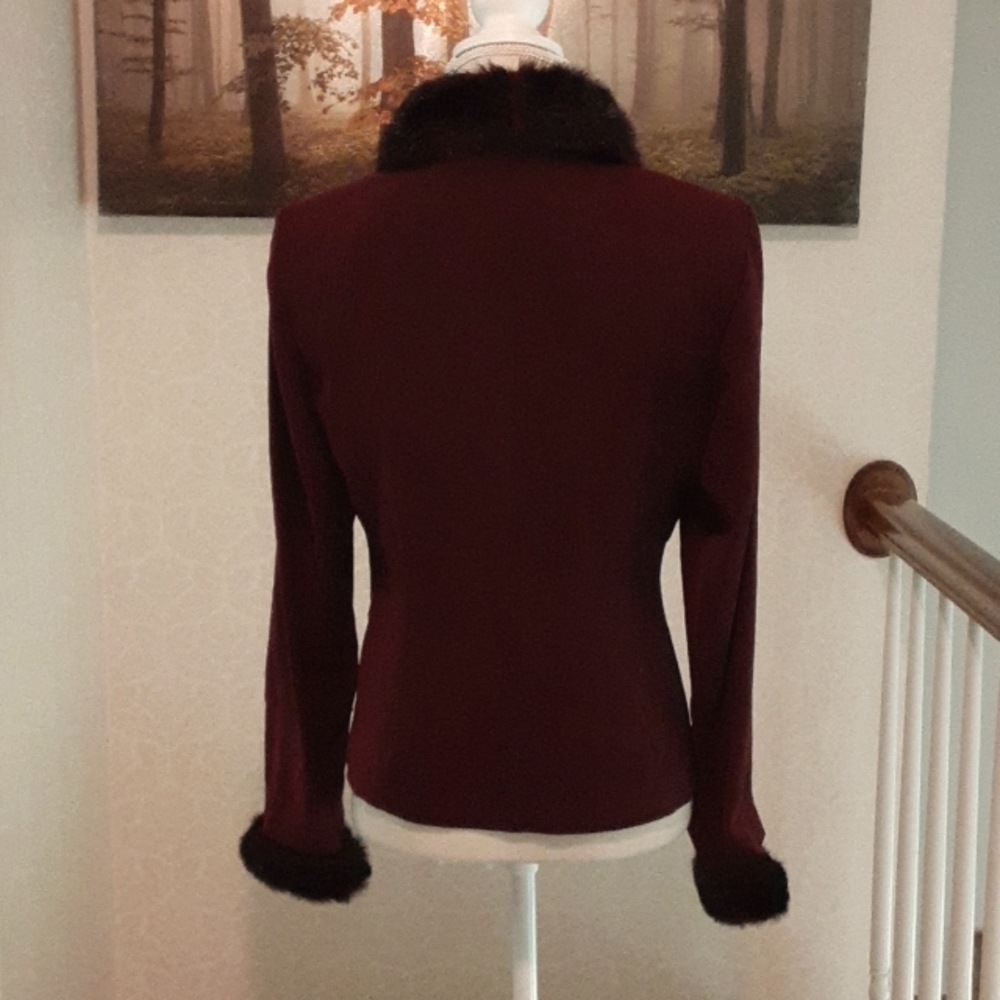 Lined Faux Fur and Decorative Buttons Wine Jacket (Plaza South) - Picture 2 of 13